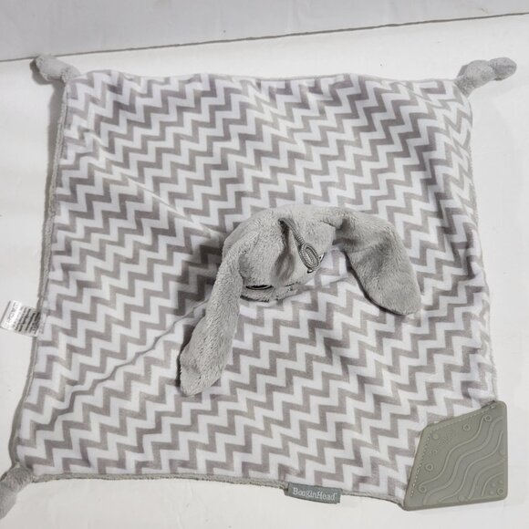 Booginhead Rabbit White Gray Chevron Stripes Teether Security Blanket 12"x11" - Picture 1 of 4